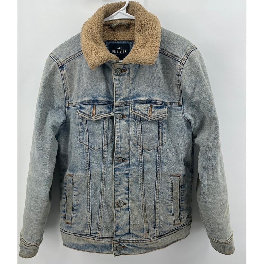 VNTG‎ Hollister XS Advanced Stretch Sherpa Lined Denim Trucker Jacket Light Wash